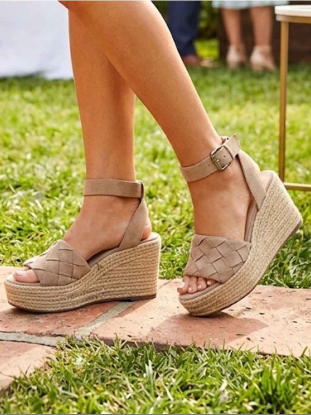 Marc Fisher Taupe Woven Suede Espadrille Wedges Ankle Strap Marc Fisher Size 7m